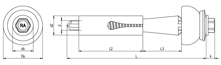 CF-DSH-2-Z Distance set, Hexagon head with pressed-on washer, 6.3 x 85 (39-43), Partial thread (L1), AF 8, Bi-metal (A2 stainless steel/steel)/plastic, RUSPERT®, E19+SD24, 100 Pcs.
