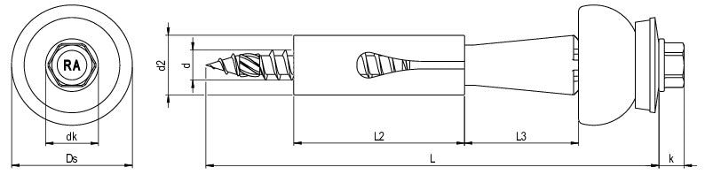 CF-DSH-2-A Distance set, Hexagon head with pressed-on washer, 6.0 x 90 (34-38), Partial thread (L1), AF 8, A2 stainless steel/plastic E19+SD24