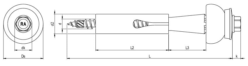 CF-DSH-2-A Distance set, Hexagon head with pressed-on washer, 6.0 x 100 (49-53), Partial thread (L1), AF 8, A2 stainless steel/plastic, pickled, passivated, lubricated, E19+SD24, 100 Pcs.