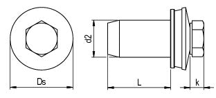 CF-FixFlex, Hexagon head, 9.5 x 16, Full thread, AF 8, Stainless steel A2 / EPDM, pickled, passivated, E16, 50 Pcs.