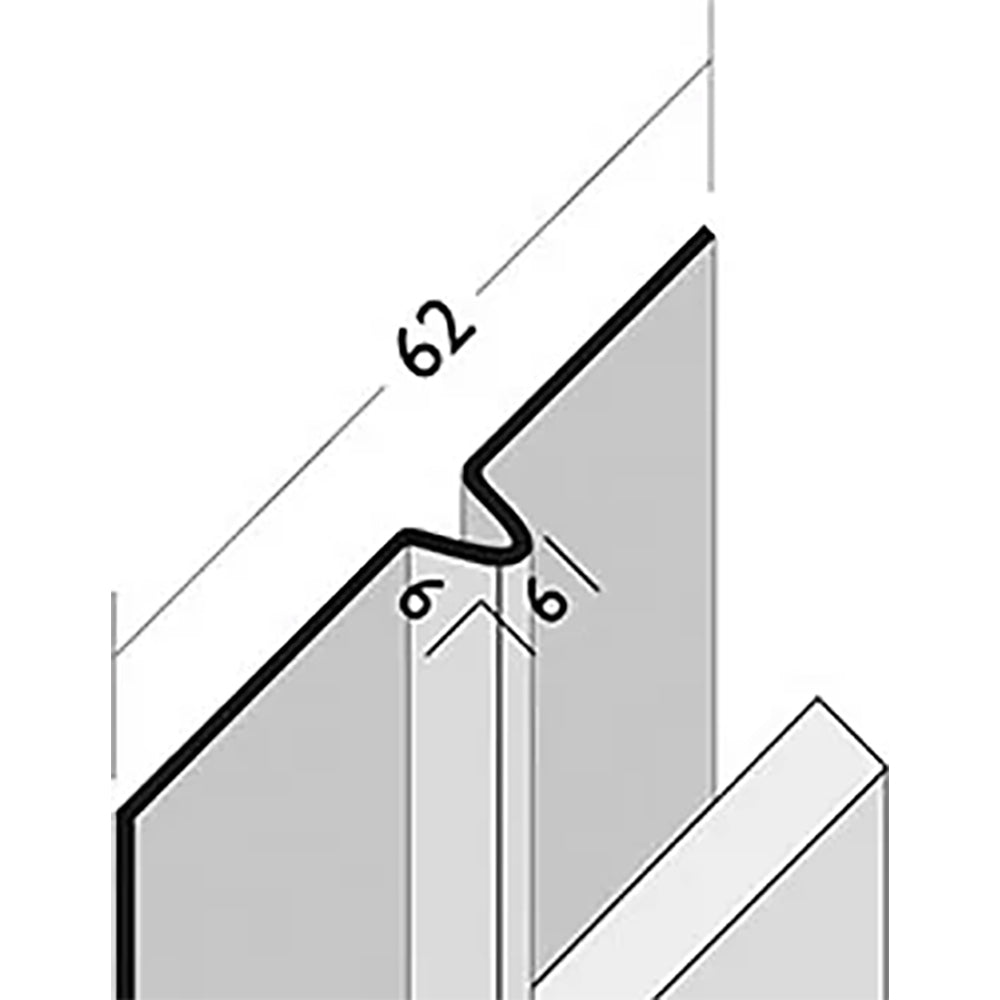 Certifix CFBB BirdsBeak Profile 2.5m x 62mm (central 6mm x 6mm V profile) aluminium coated to match - RAL  9005