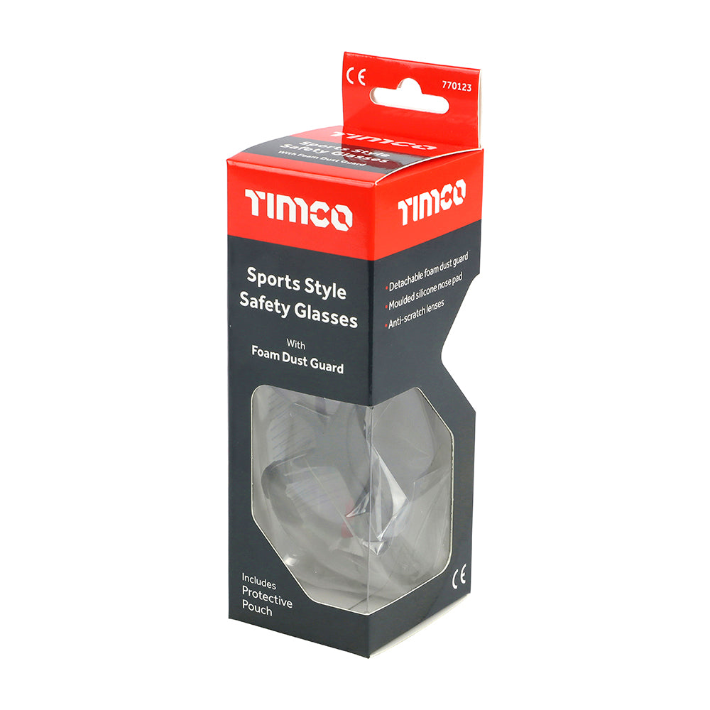 Timco Sports Style Safety Glasses - Full Frame with Foam Dust Guard