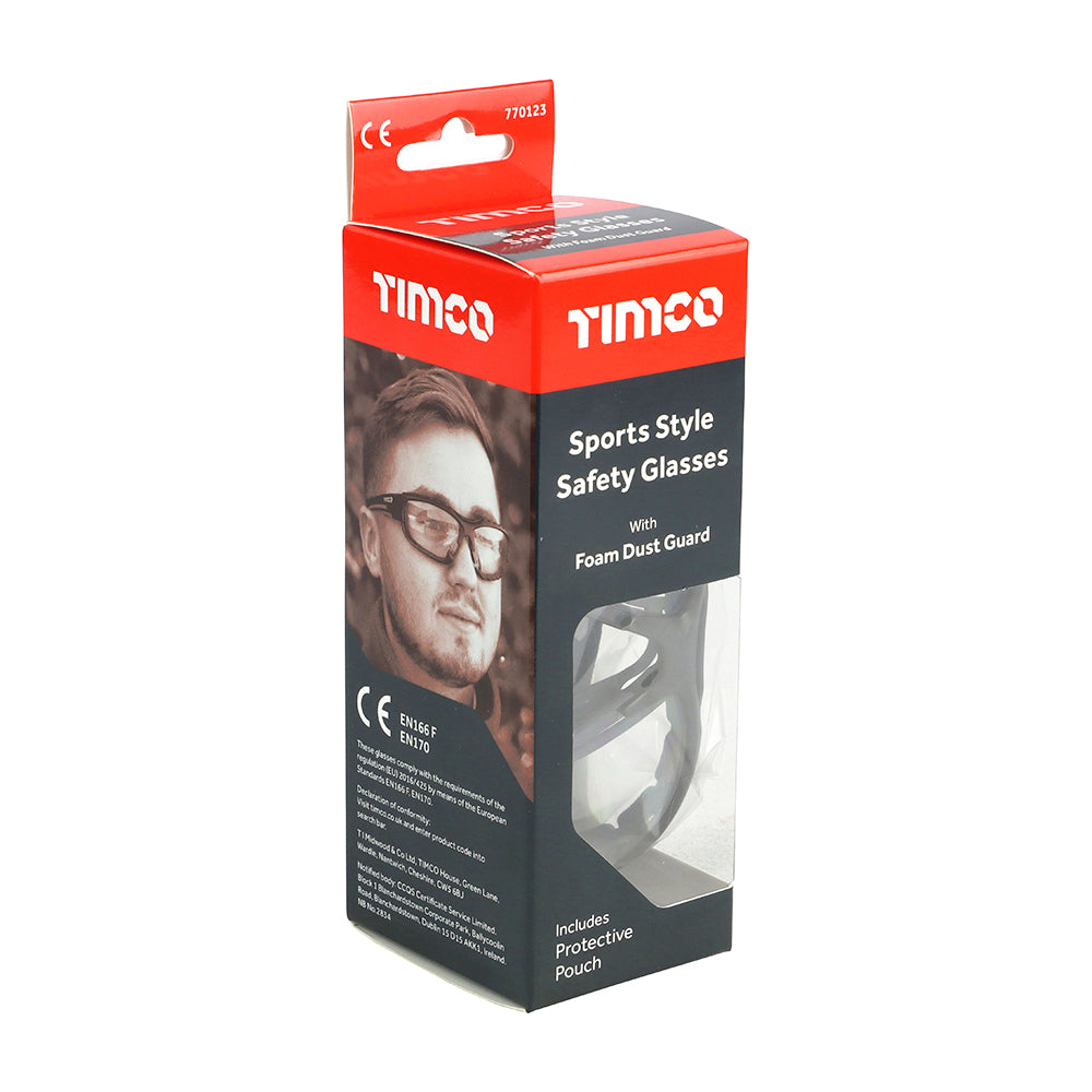 Timco Sports Style Safety Glasses - Full Frame with Foam Dust Guard