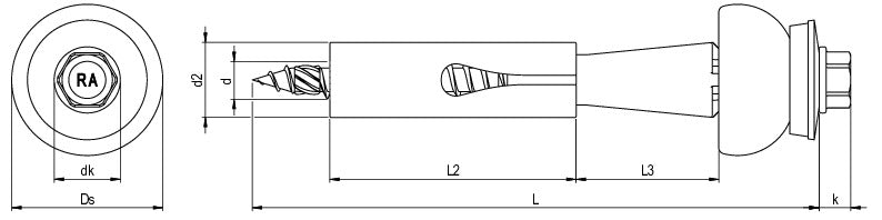CF-DSH-2-A Distance set, Hexagon head with pressed-on washer, 6.0 x 90 (39-43), Partial thread (L1), AF 8, A2 stainless steel/plastic, pickled, passivated, lubricated, E19+SD24, 100 Pcs.