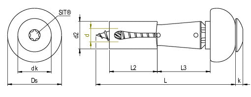 CF-DSH-3-A Distance set, Truss head, 4.8 x 50 (17-20), Partial thread (L1), SIT® 20, A2 stainless steel/plastic, pickled, passivated, lubricated, SD19, 100 Pcs.