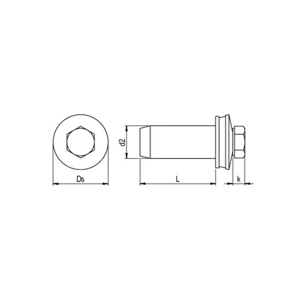 CF-FixFlex, Hexagon head, 9.5 x 22, Full thread, AF 8, Stainless steel A2 / EPDM, pickled, passivated, E16, 50 Pcs.
