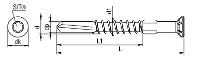 CF-SIDING Wing-type drilling screw, Countersunk head, 5.0 x 45, Partial thread (L1), SIT® 20, Stainless steel A2, pickled, passivated, lubricated, 250 Pcs.