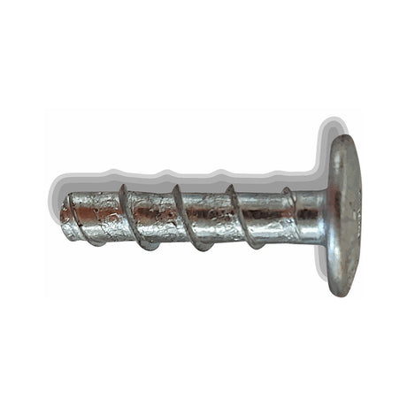 A single Certifix CFCSL_2 metal concrete screw with large flat head and a spiral screw thread, shown on a white background with a drop shadow. Horizontal image.