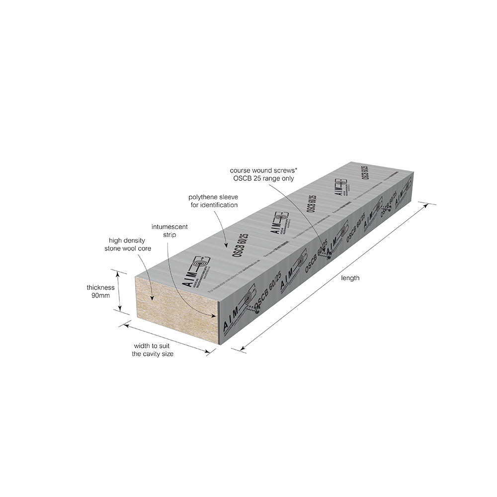 AIM OSCB 60/25 White 1000 x 90 x 25mm to suit a 50mm cavity c/w fixing clips and course wound screws