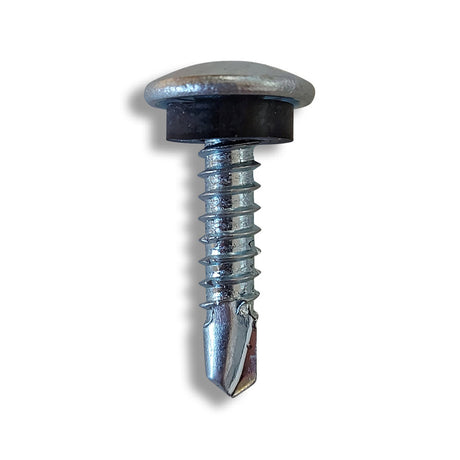 A single, vertical Certifix PCT2LS self-drilling screw with a pan head, a black epdm washer, shown on a plain white background.