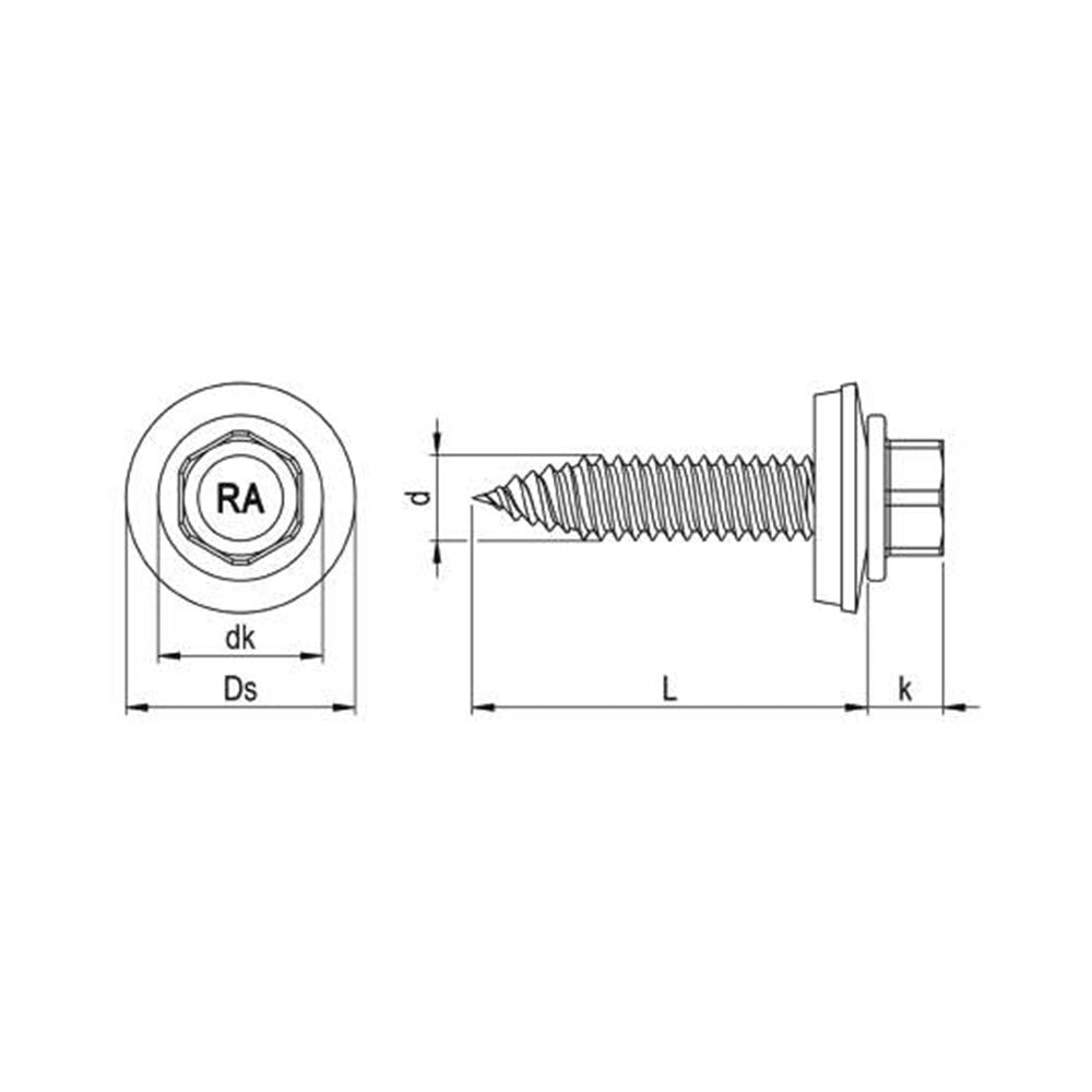 Certifix CFSSH2 BiMetal A2, 6.0 x 25mm Hex Head, 16mm bonded washer thin sheet screw