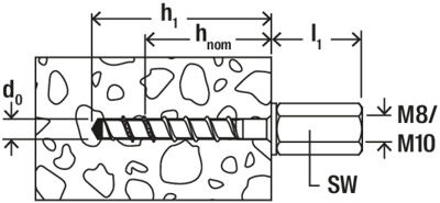 fischer ULTRACUT FBS II 6x55 M8/19 hex head with internal thread Zinc Concrete Screw [546397]