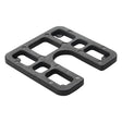 A black heavy-duty moulded load bearing shim with multiple rectangular and curved cutouts, shown on a plain white background.