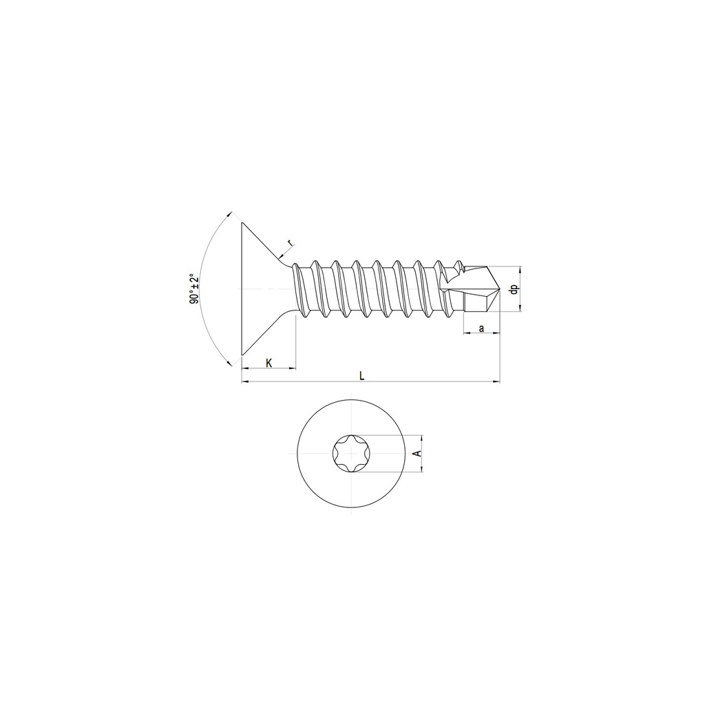 Countersunk head self drilling screw DIN 7504O light section A2 stainless 4.8 x 13 TX25