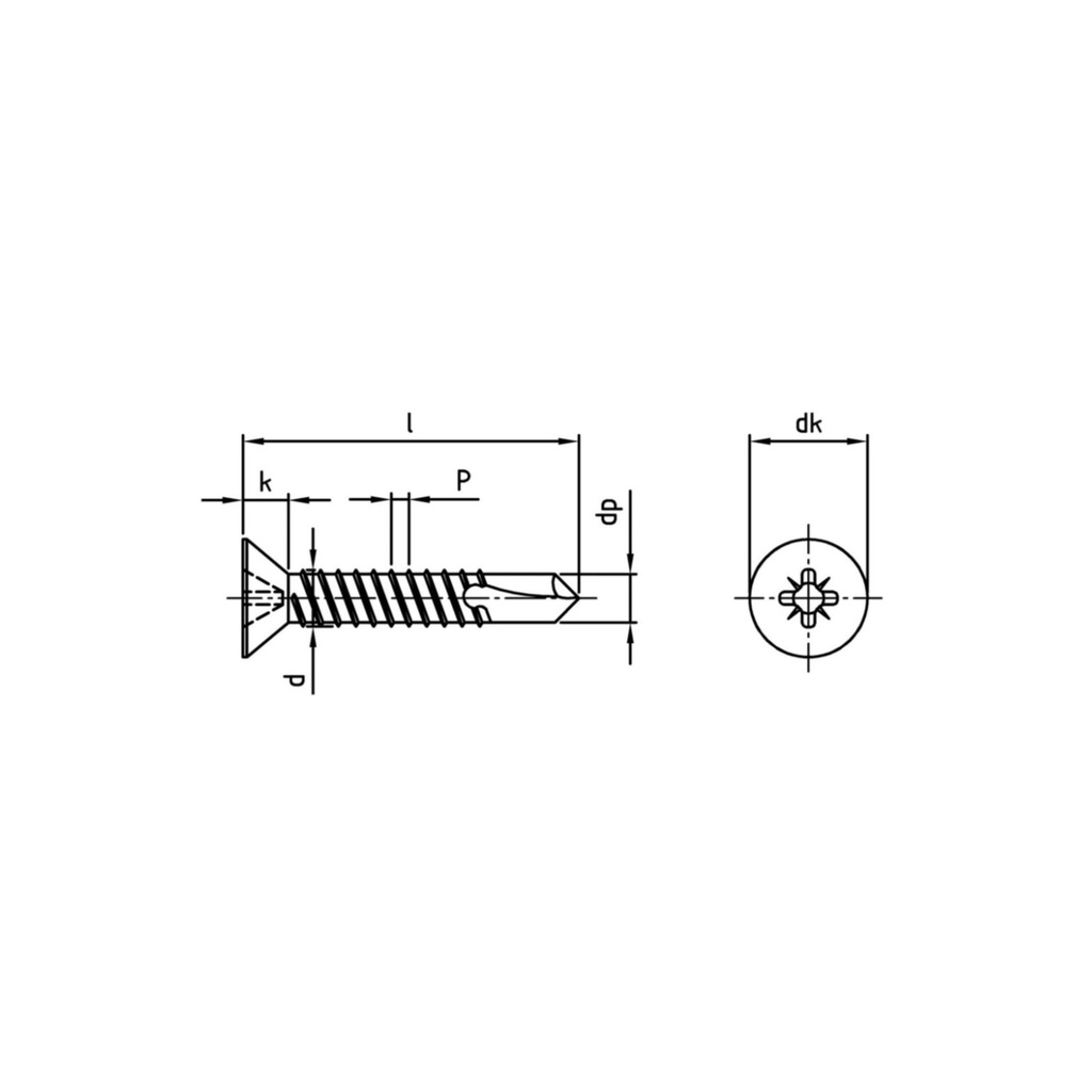 DIN 7504O A2 4.8 X 25 Z - Self drilling screws with countersunk head