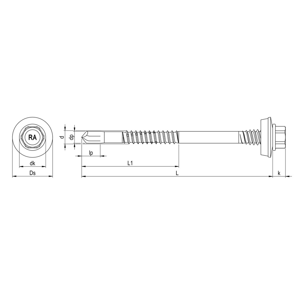 Certifix CFRP-7K-P 5.5 x 76 Hex head, A2 stainless Bi-metal sandwich screw E16