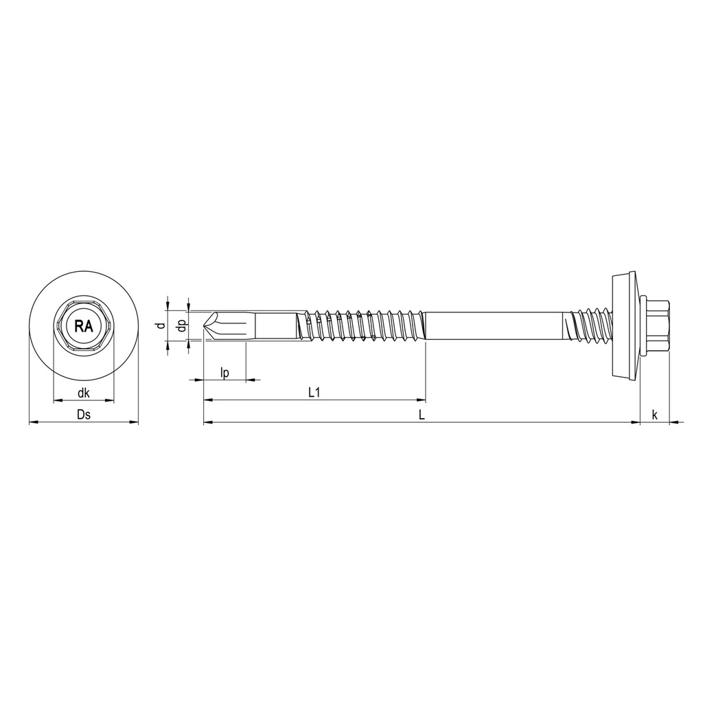 Certifix CFRP-7K-P 5.5 x 76 Hex head, A2 stainless Bi-metal sandwich screw E19