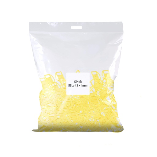 [SM1B] BROADFIX Small U Shims 55 x 43mm 1mm Yellow. Bag of 200